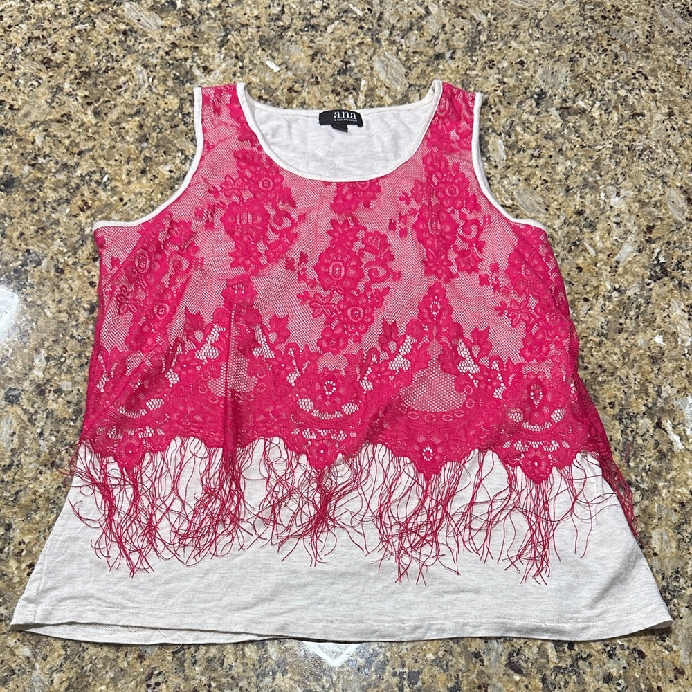 a.n.a Pink Lace Overlay Sleeveless Blouse